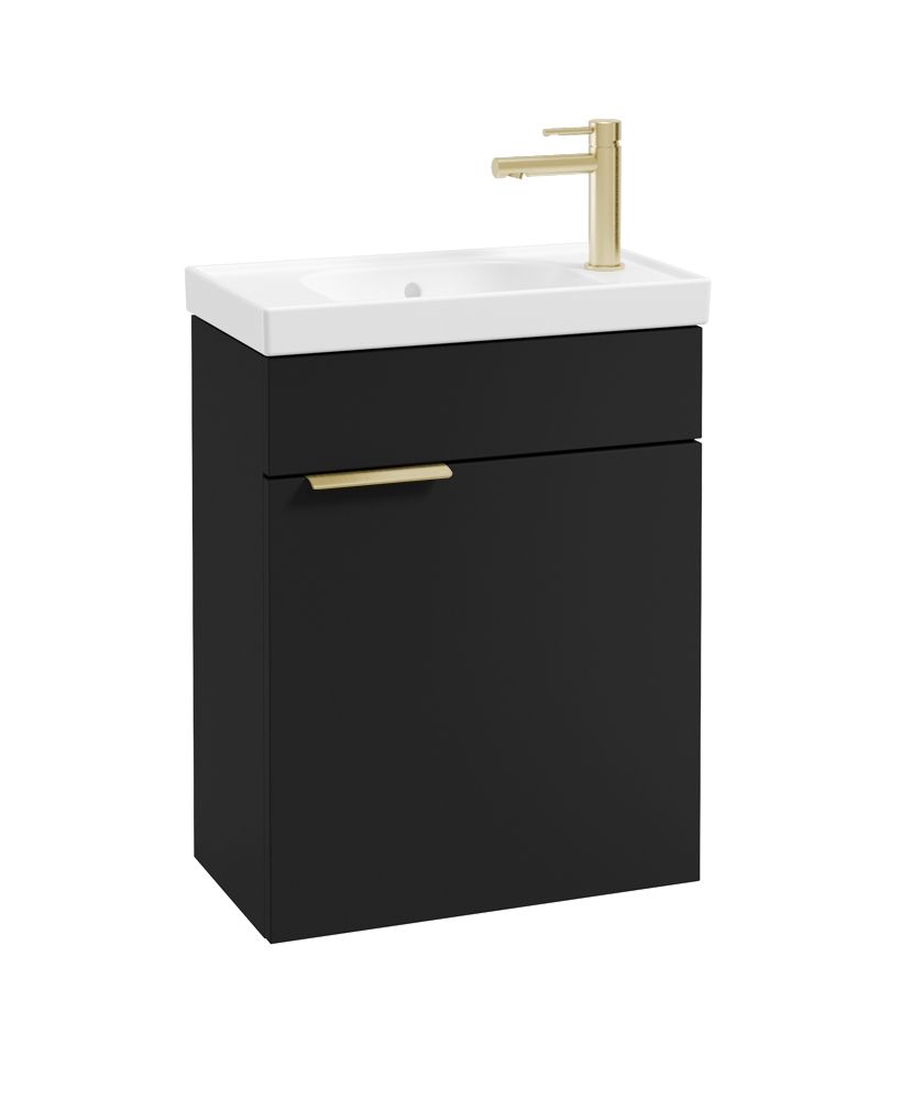 Stockholm Wall Hung 50Cm Single Door Cloakroom Unit Matt Black-Brushed Gold Handle