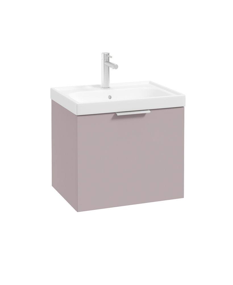 Stockholm Wall Hung 50Cm Single Drawer Unit Matt Cashmere Pink-Brushed Chrome Handle