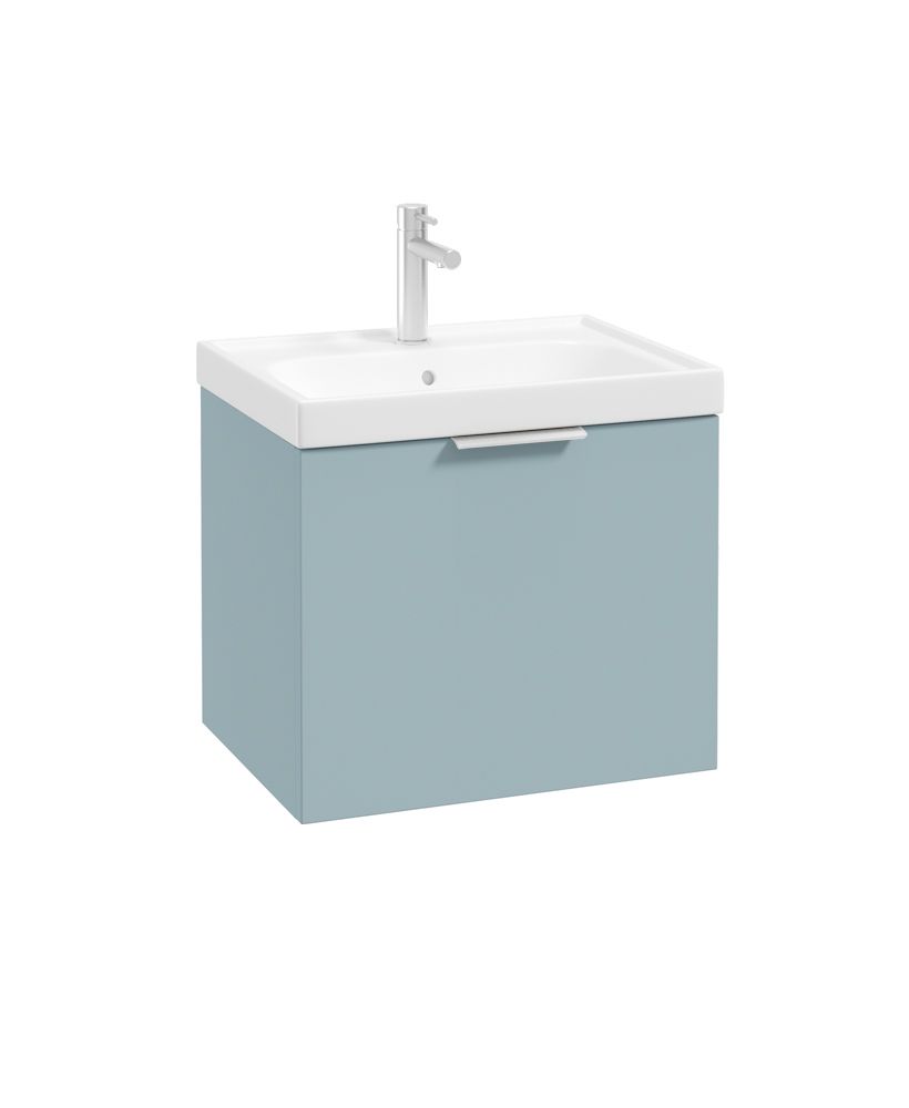 Stockholm Wall Hung 50Cm Single Drawer Unit Matt Morning Sky Blue-Brushed Chrome Handle