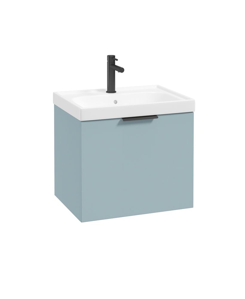 Stockholm Wall Hung 50Cm Single Drawer Unit Matt Morning Sky Blue-Matt Black Handle