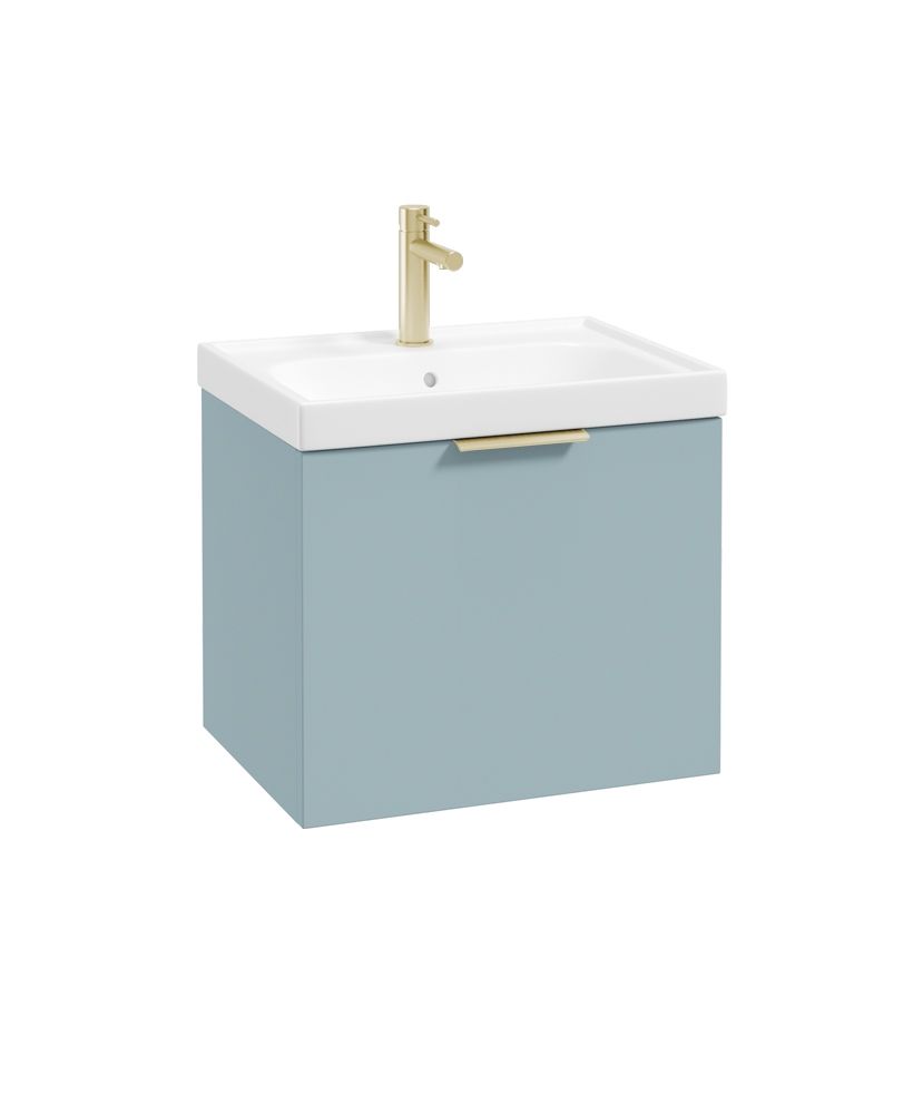 Stockholm Wall Hung 50Cm Single Drawer Unit Matt Morning Sky Blue-Brushed Gold Handle