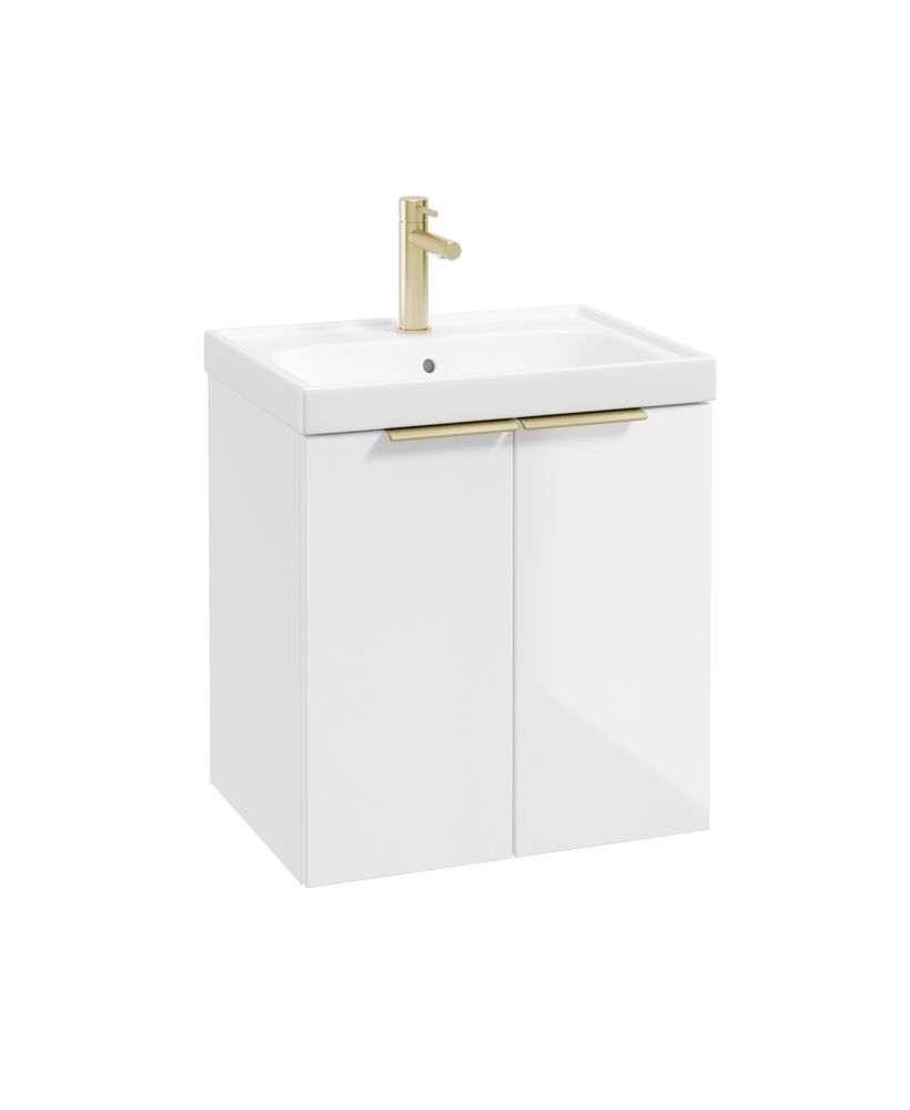 Stockholm Wall Hung 50Cm Two Door Unit Gloss White-Brushed Gold Handles