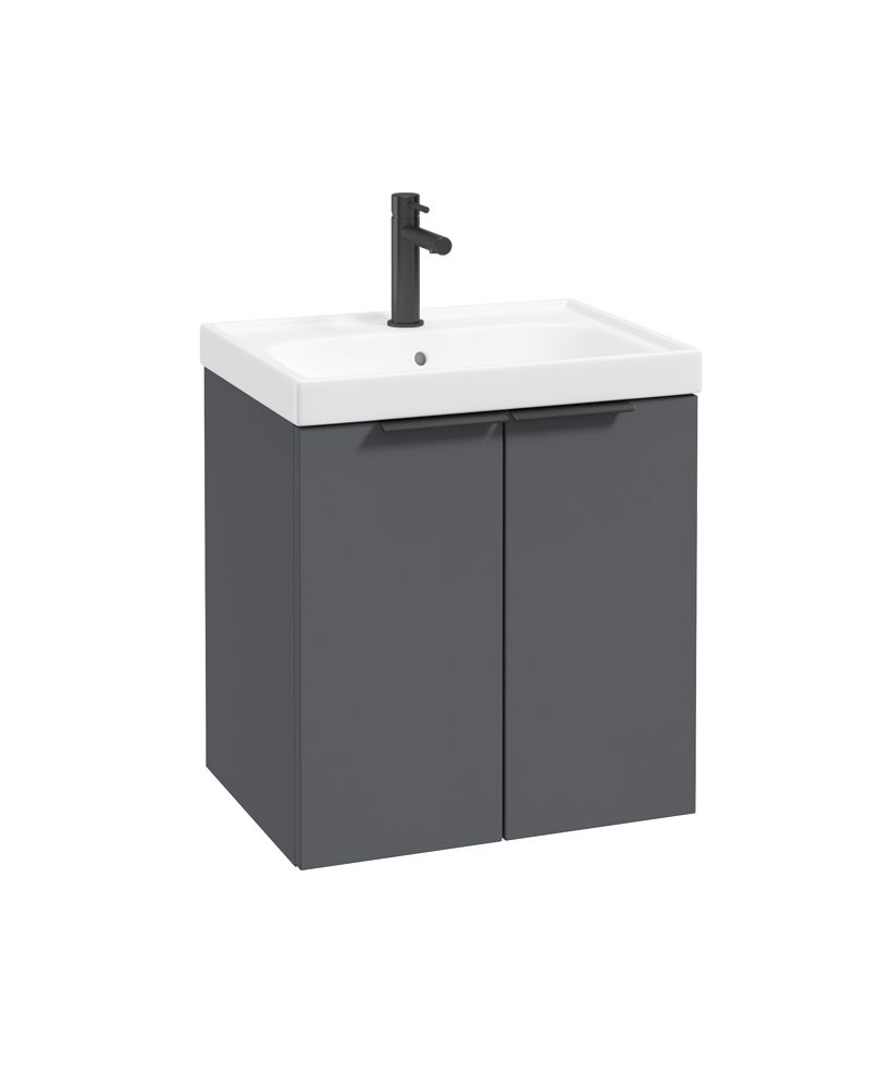 Stockholm Wall Hung 50Cm Two Door Unit Matt Midnight Grey-Matt Black Handles