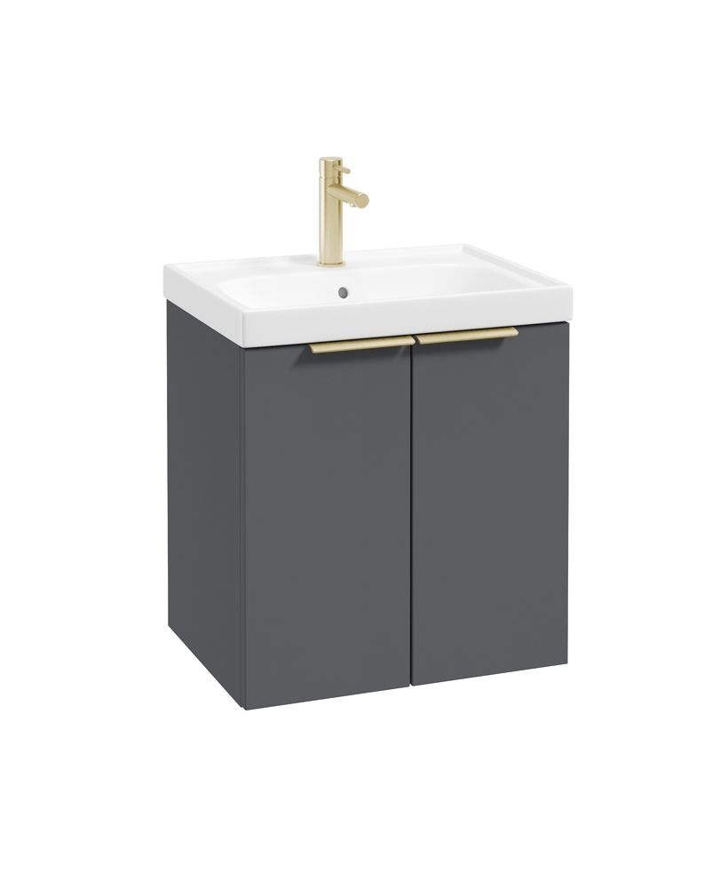 Stockholm Wall Hung 50Cm Two Door Unit Matt Midnight Grey-Brushed Gold Handles