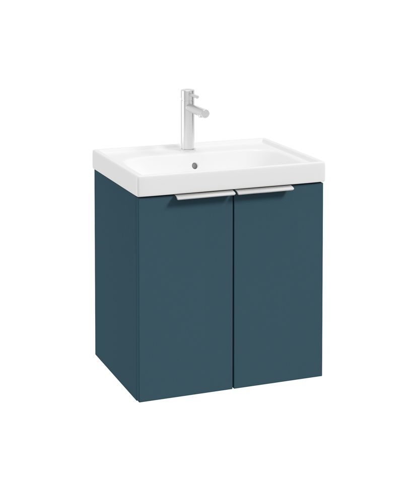 Stockholm Wall Hung 50Cm Two Door Unit Matt Ocean Blue-Brushed Chrome Handles