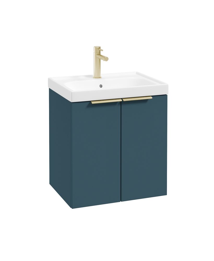 Stockholm Wall Hung 50Cm Two Door Unit Matt Ocean Blue-Brushed Gold Handles