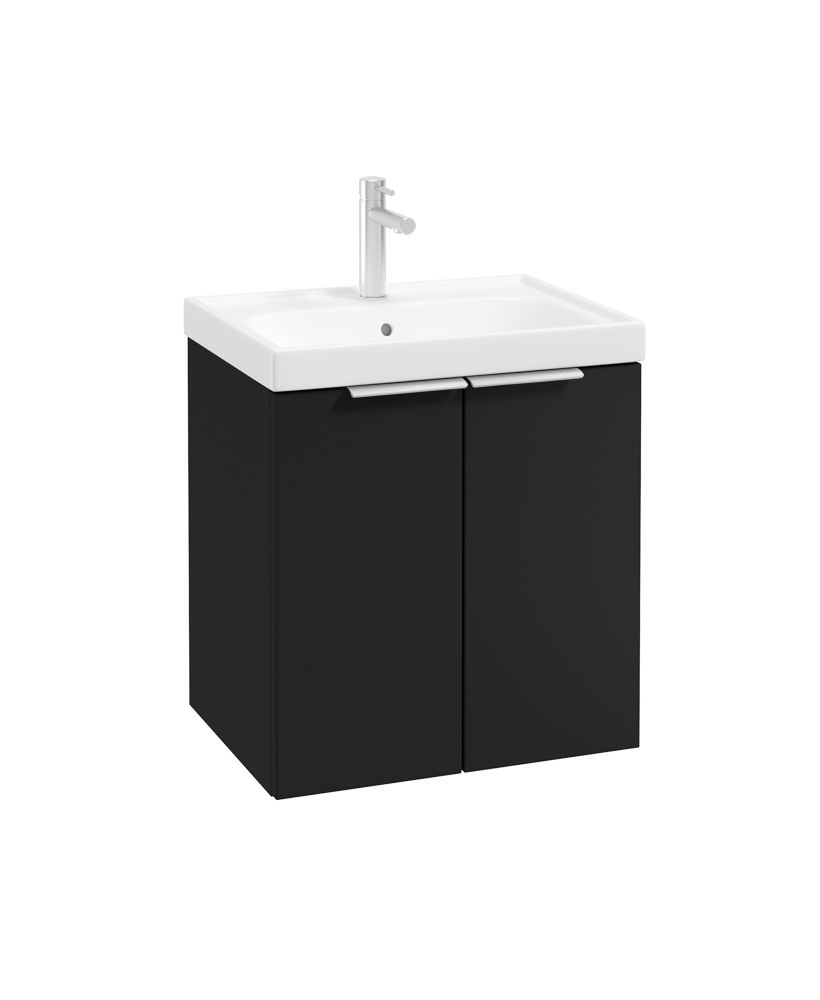 Stockholm Wall Hung 50Cm Two Door Unit Matt Black-Brushed Chrome Handles