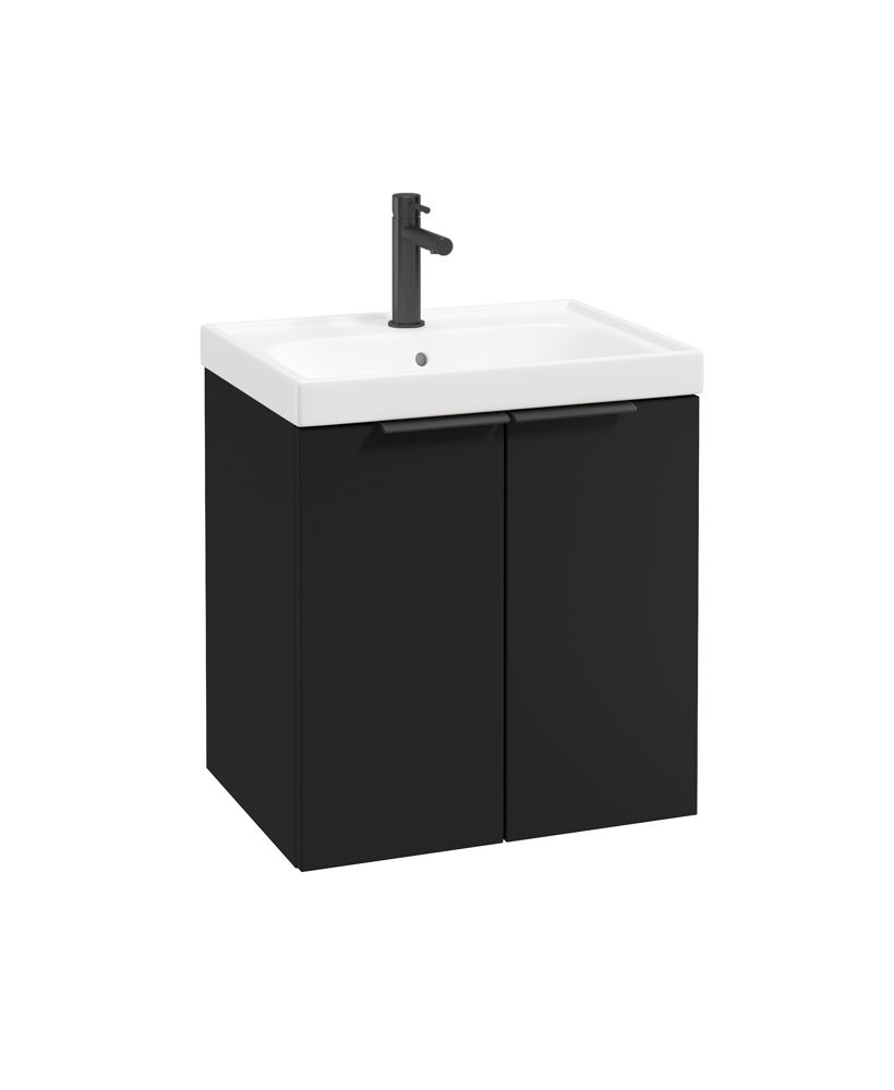 Stockholm Wall Hung 50Cm Two Door Unit Matt Black-Matt Black Handles