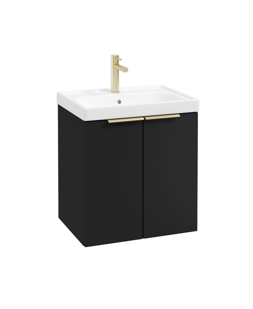 Stockholm Wall Hung 50Cm Two Door Unit Matt Black-Brushed Gold Handles