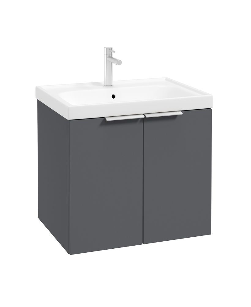 Stockholm Wall Hung 60Cm Two Door Unit Matt Midnight Grey-Brushed Chrome Handles