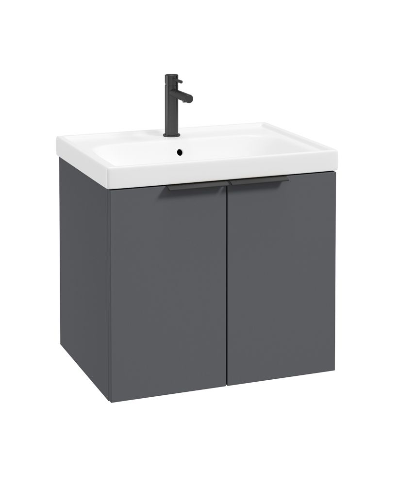 Stockholm Wall Hung 60Cm Two Door Unit Matt Midnight Grey-Matt Black Handles