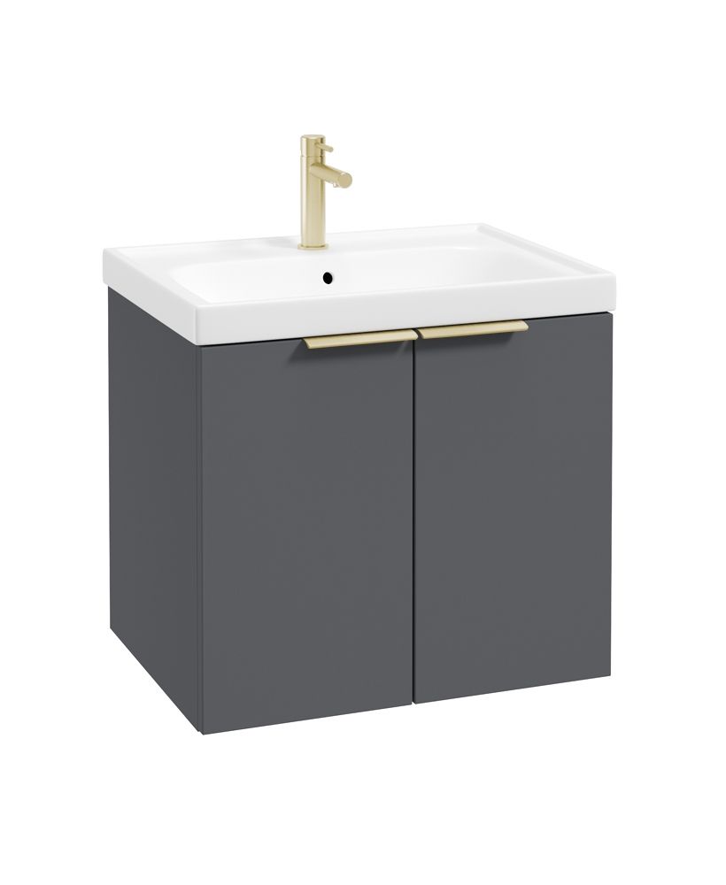 Stockholm Wall Hung 60Cm Two Door Unit Matt Midnight Grey-Brushed Gold Handles