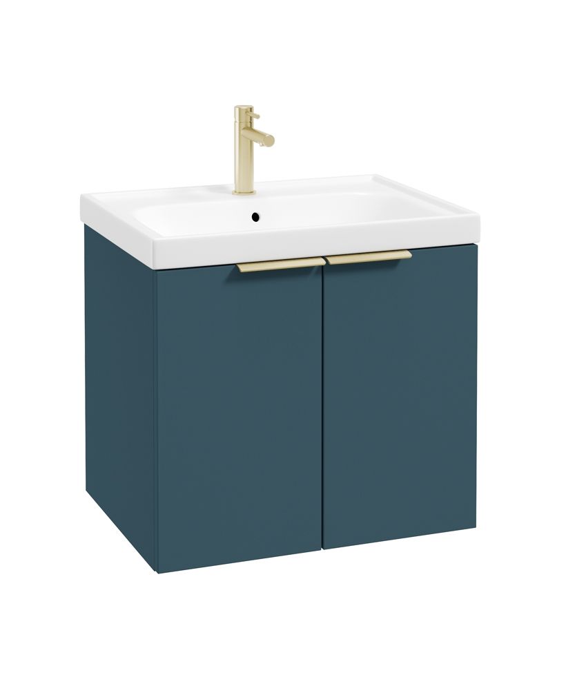 Stockholm Wall Hung 60Cm Two Door Unit Matt Ocean Blue-Brushed Gold Handles
