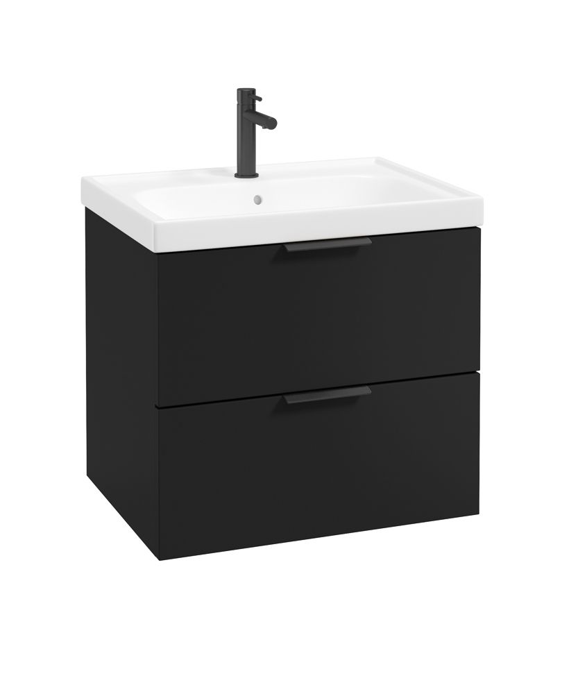 Stockholm Wall Hung 60Cm Two Drawer Unit Matt Black-Matt Black Handles