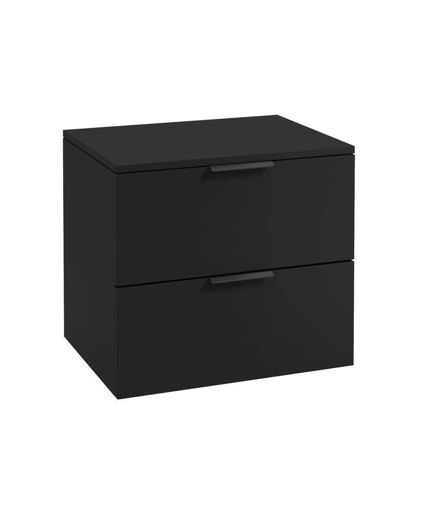 Stockholm Wall Hung 60Cm Two Drawer Countertop Unit Matt Black-Matt Black Handles