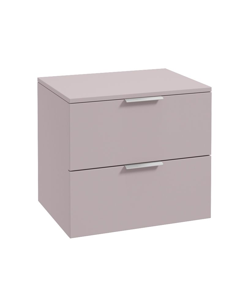 Stockholm Wall Hung 60Cm Two Drawer Countertop Unit Matt Cashmere Pink-Brushed Chrome Handles