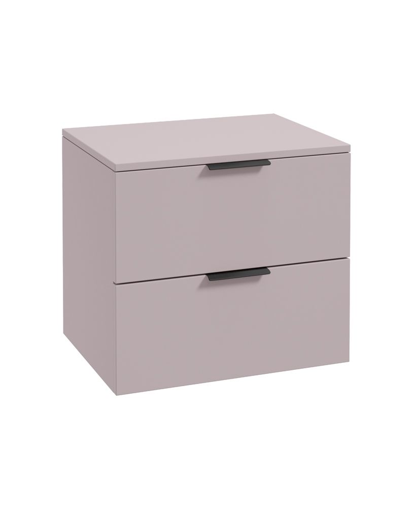 Stockholm Wall Hung 60Cm Two Drawer Countertop Unit Matt Cashmere Pink-Matt Black Handles
