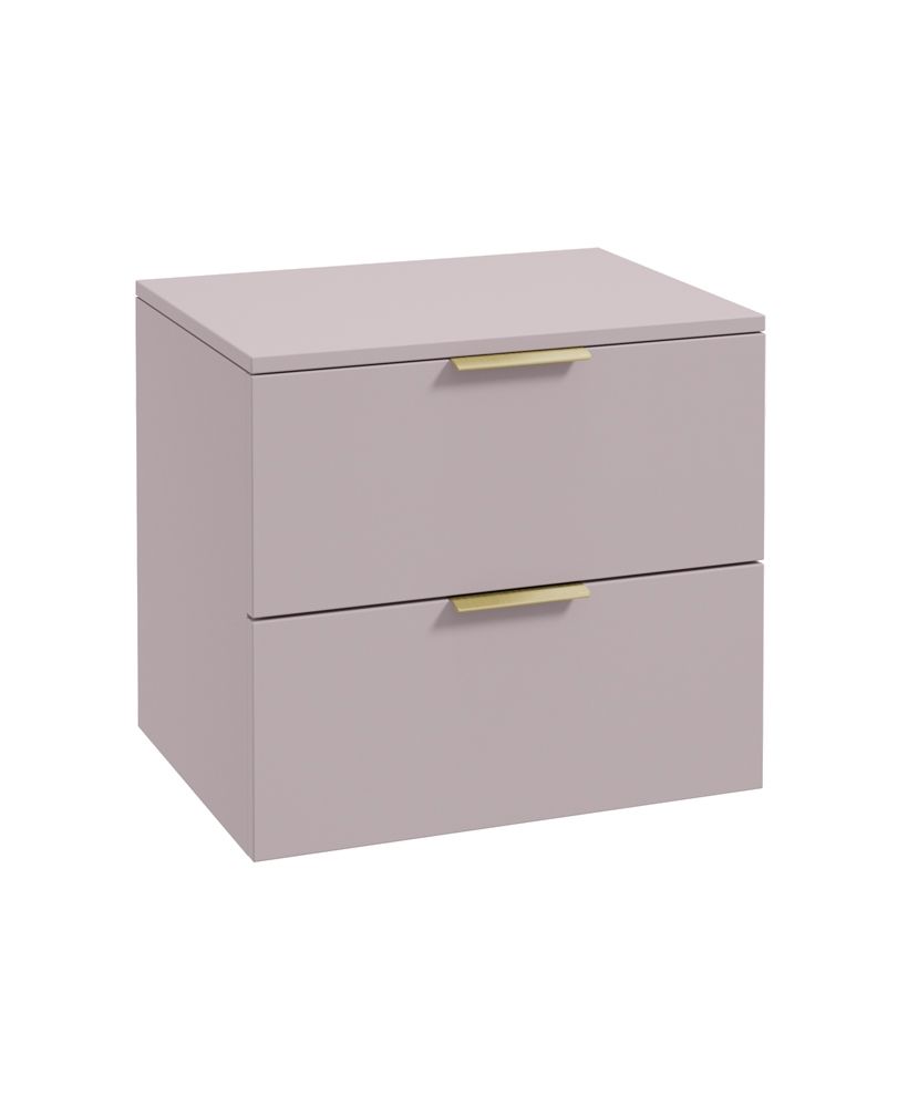 Stockholm Wall Hung 60Cm Two Drawer Countertop Unit Matt Cashmere Pink-Brushed Gold Handles