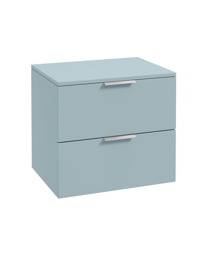 Stockholm Wall Hung 60Cm Two Drawer Countertop Unit Matt Morning Sky Blue-Brushed Chrome Handles