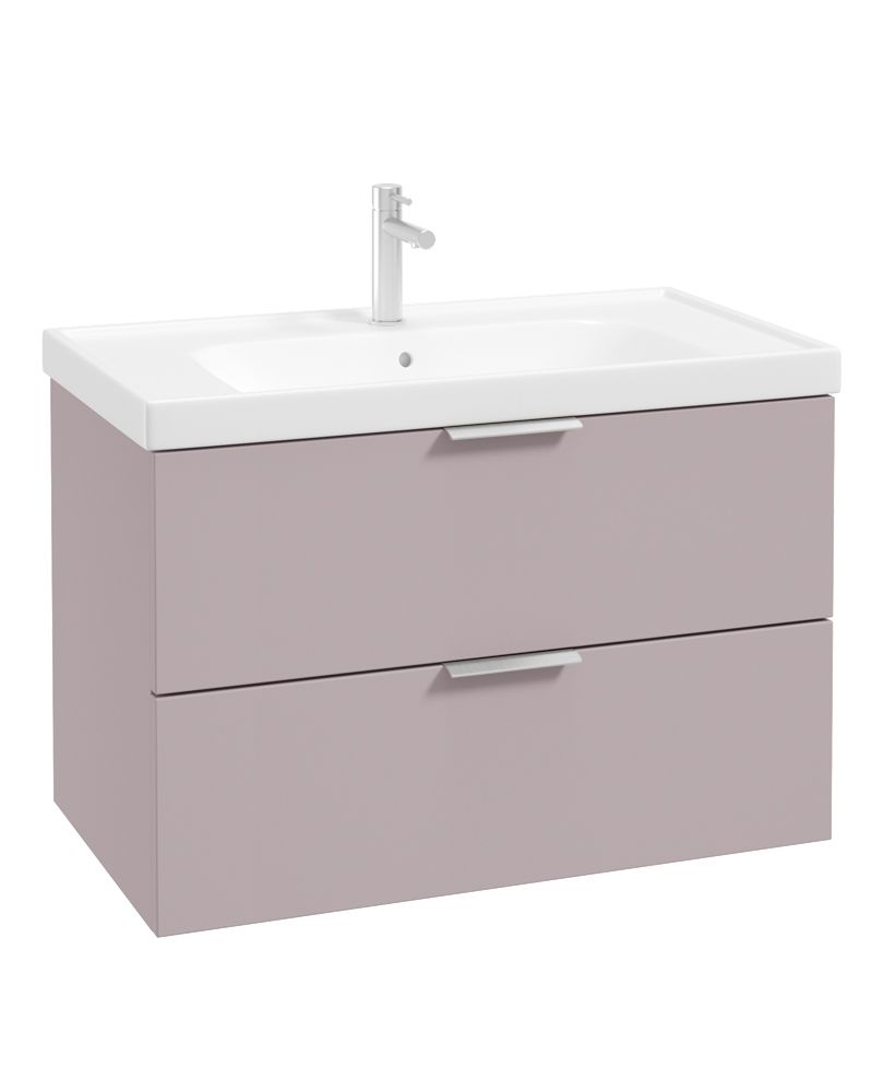 Stockholm Wall Hung 80Cm Two Drawer Unit Matt Cashmere Pink-Brushed Chrome Handles