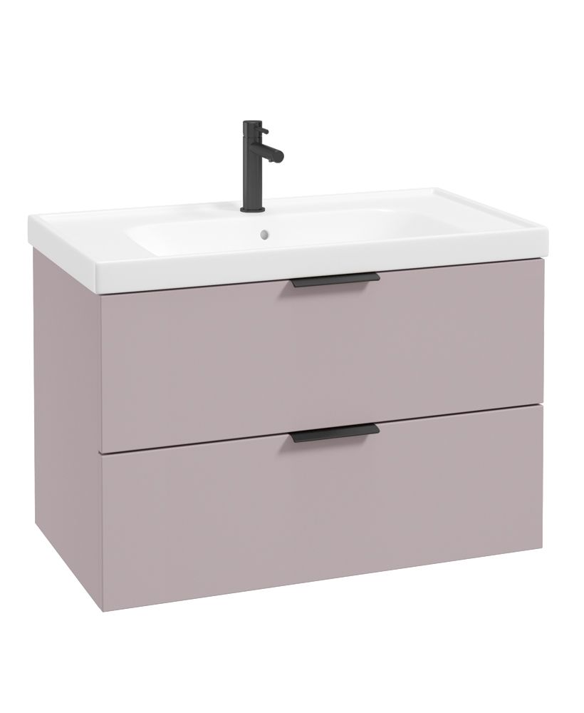 Stockholm Wall Hung 80Cm Two Drawer Unit Matt Cashmere Pink-Matt Black Handles