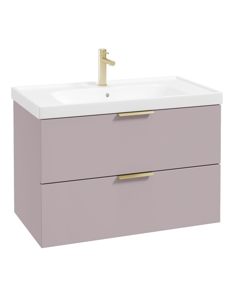 Stockholm Wall Hung 80Cm Two Drawer Unit Matt Cashmere Pink-Brushed Gold Handles