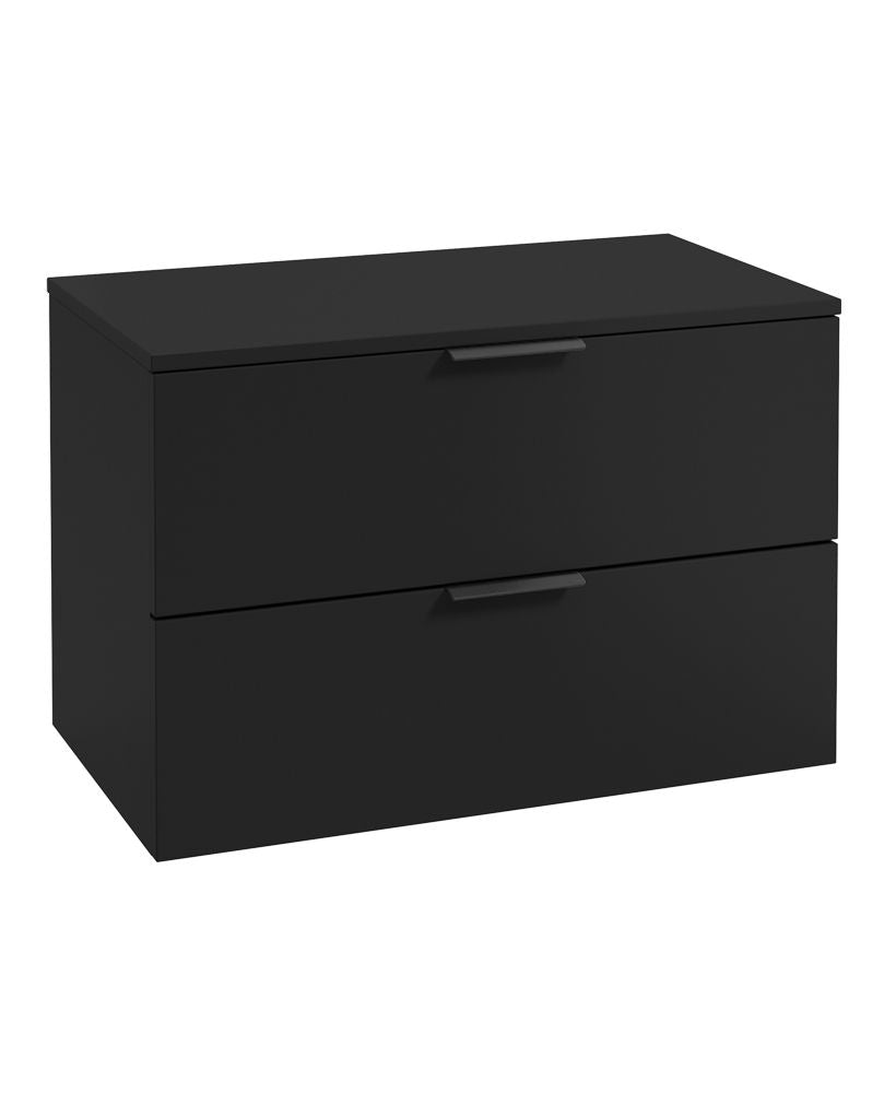 Stockholm Wall Hung 80Cm Two Drawer Countertop Unit Matt Black-Matt Black Handles