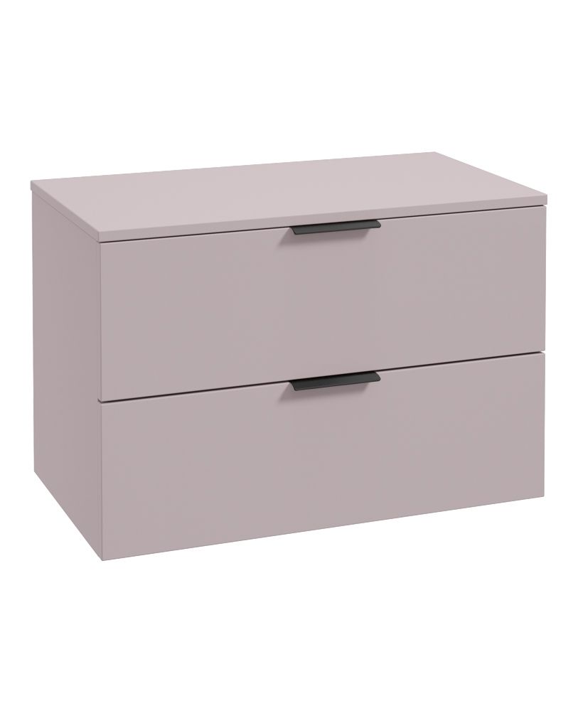 Stockholm Wall Hung 80Cm Two Drawer Countertop Unit Matt Cashmere Pink-Matt Black Handles