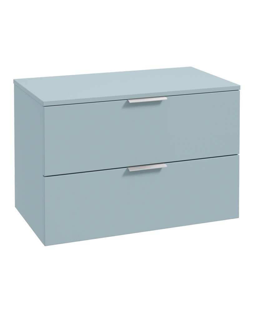 Stockholm Wall Hung 80Cm Two Drawer Countertop Unit Matt Morning Sky Blue-Brushed Chrome Handles