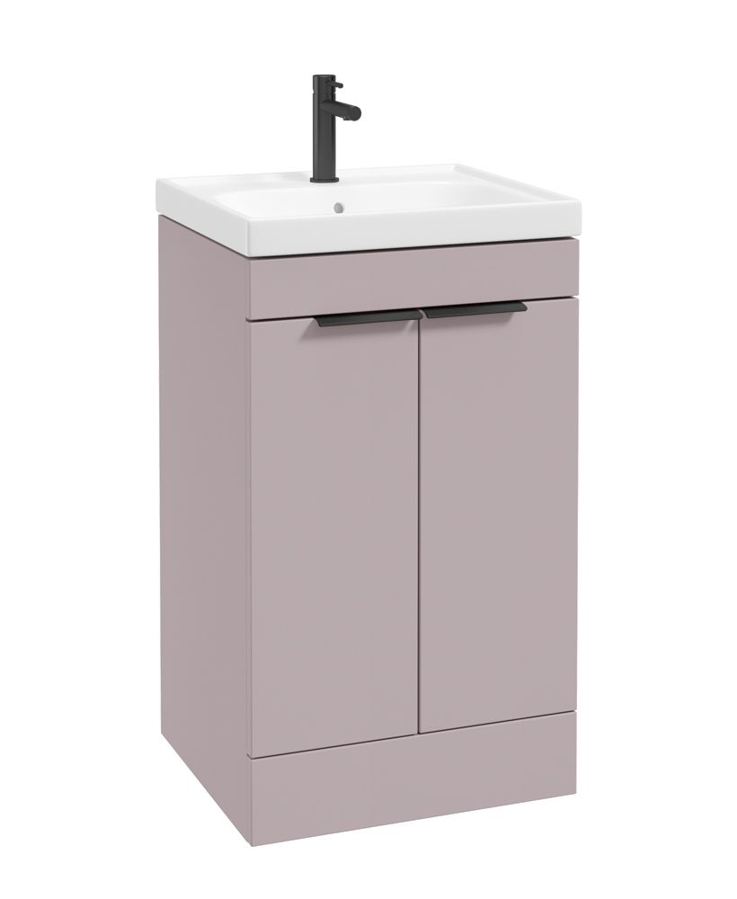 Stockholm Floorstanding 50Cm Two Door Unit Matt Cashmere Pink-Matt Black Handles