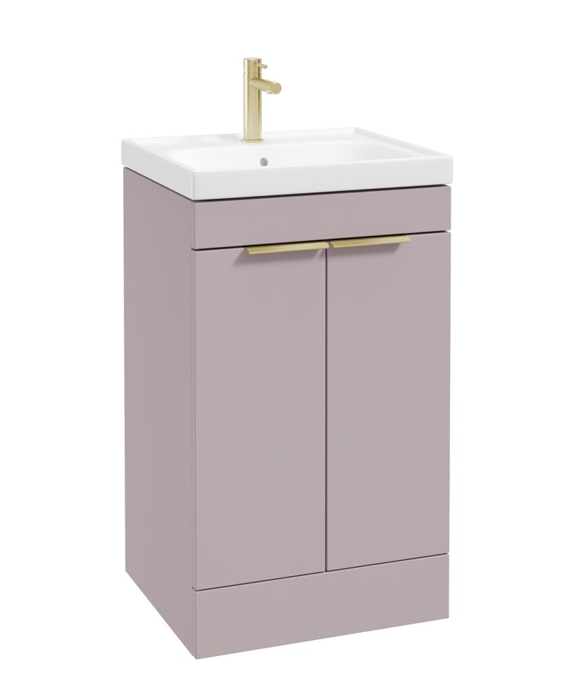 Stockholm Floorstanding 50Cm Two Door Unit Matt Cashmere Pink-Brushed Gold Handles