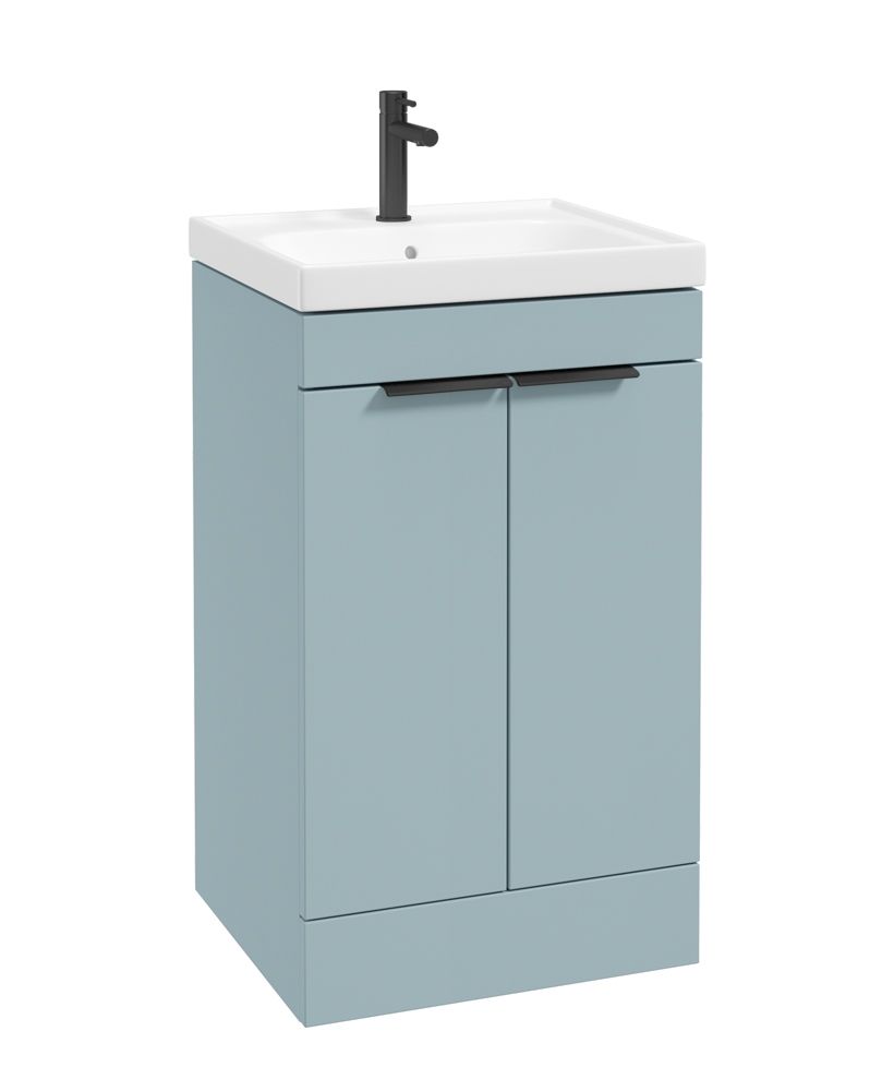 Stockholm Floorstanding 50Cm Two Door Unit Matt Morning Sky Blue-Matt Black Handles