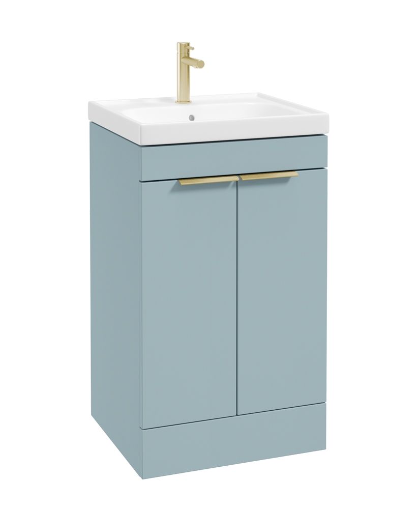 Stockholm Floorstanding 50Cm Two Door Unit Matt Morning Sky Blue-Brushed Gold Handles