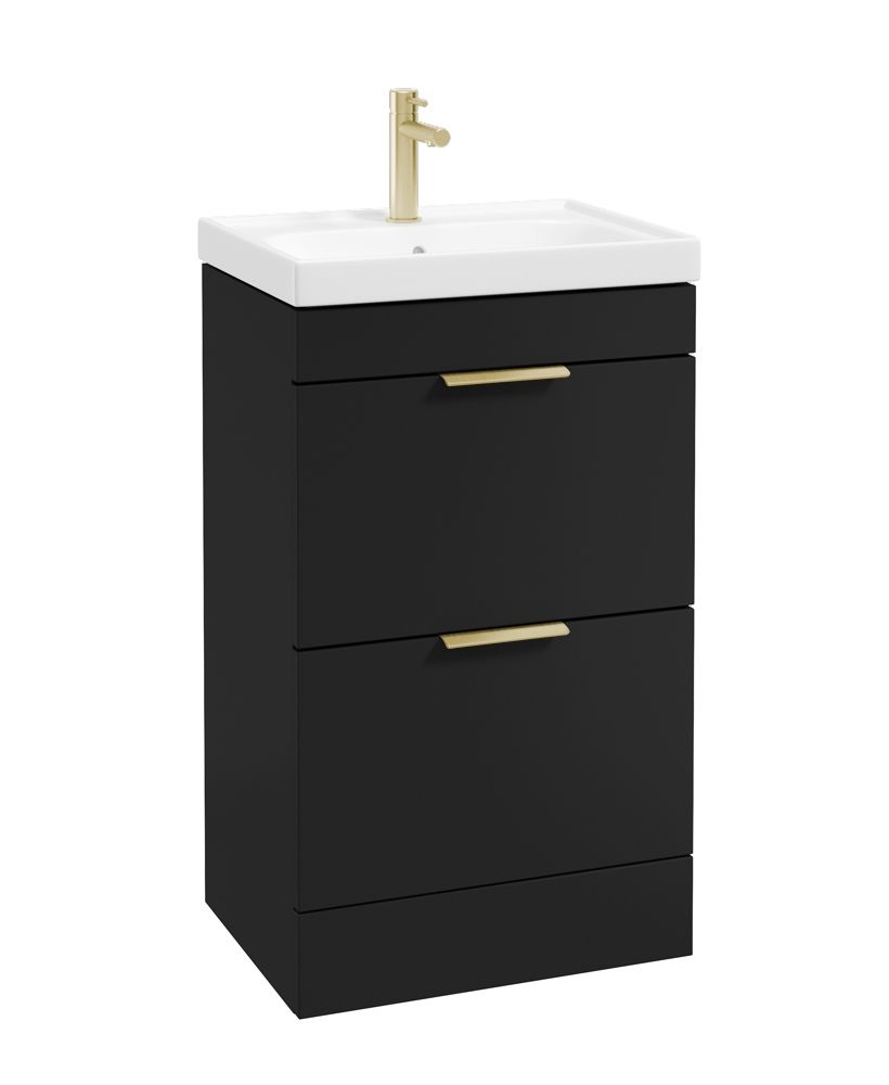 Stockholm Floorstanding 50Cm Two Drawer Unit Matt Black-Brushed Gold Handles