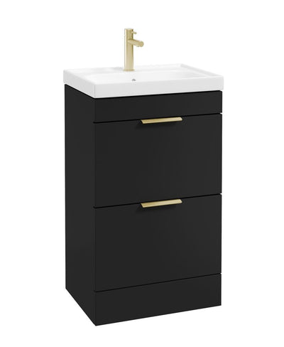 Stockholm Floorstanding 50Cm Two Drawer Unit Matt Black-Brushed Gold Handles