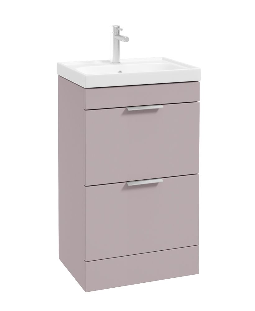 Stockholm Floorstanding 50Cm Two Drawer Unit Matt Cashmere Pink-Brushed Chrome Handles