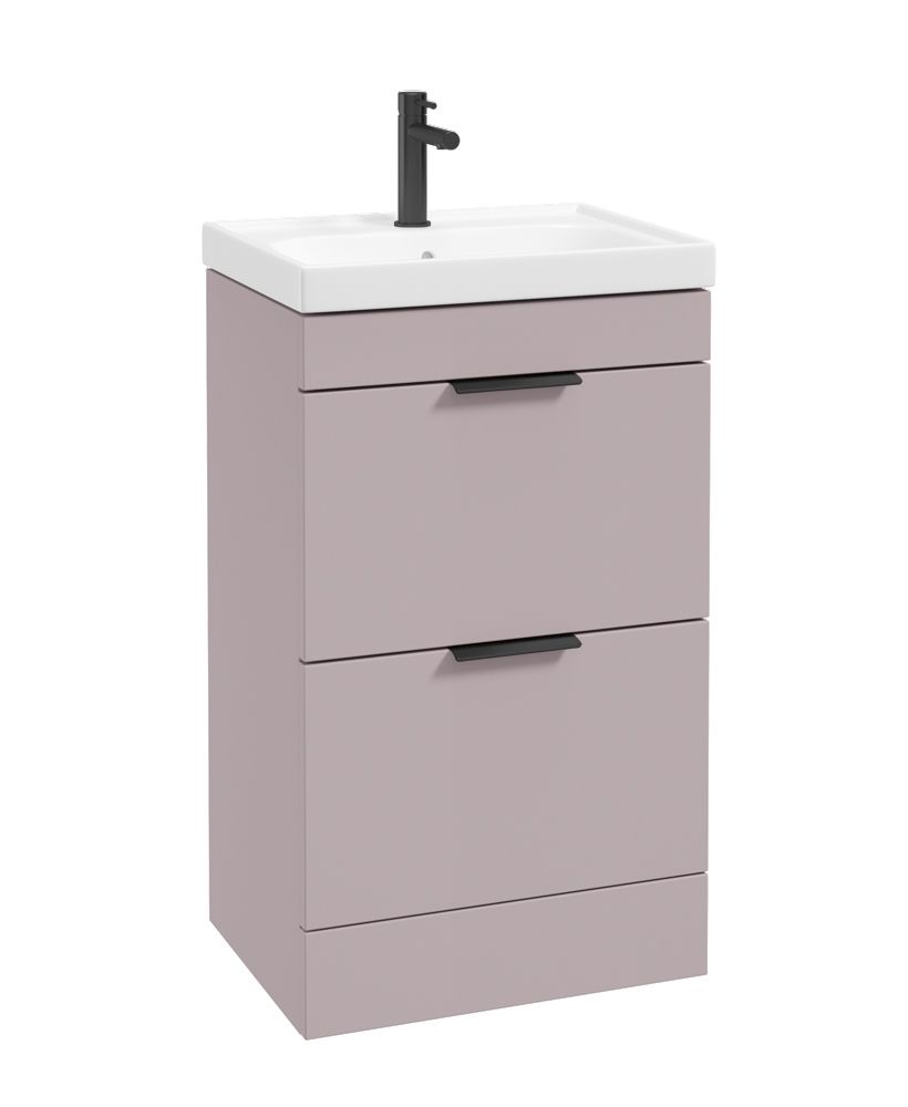 Stockholm Floorstanding 50Cm Two Drawer Unit Matt Cashmere Pink-Matt Black Handles