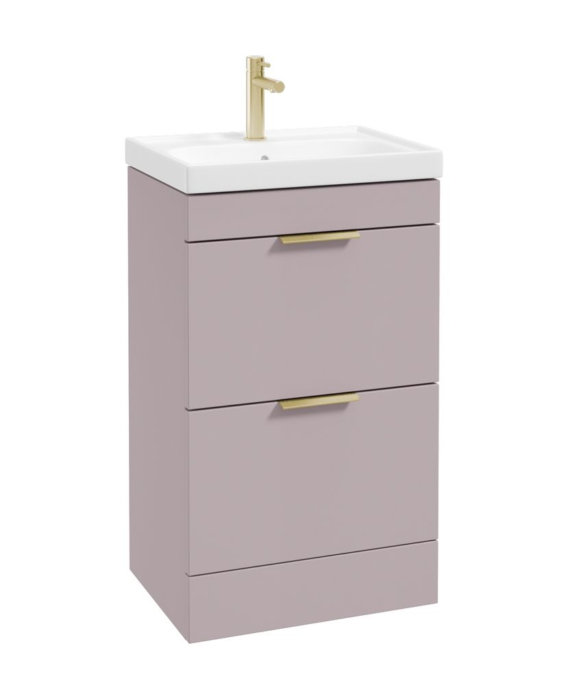 Stockholm Floorstanding 50Cm Two Drawer Unit Matt Cashmere Pink-Brushed Gold Handles
