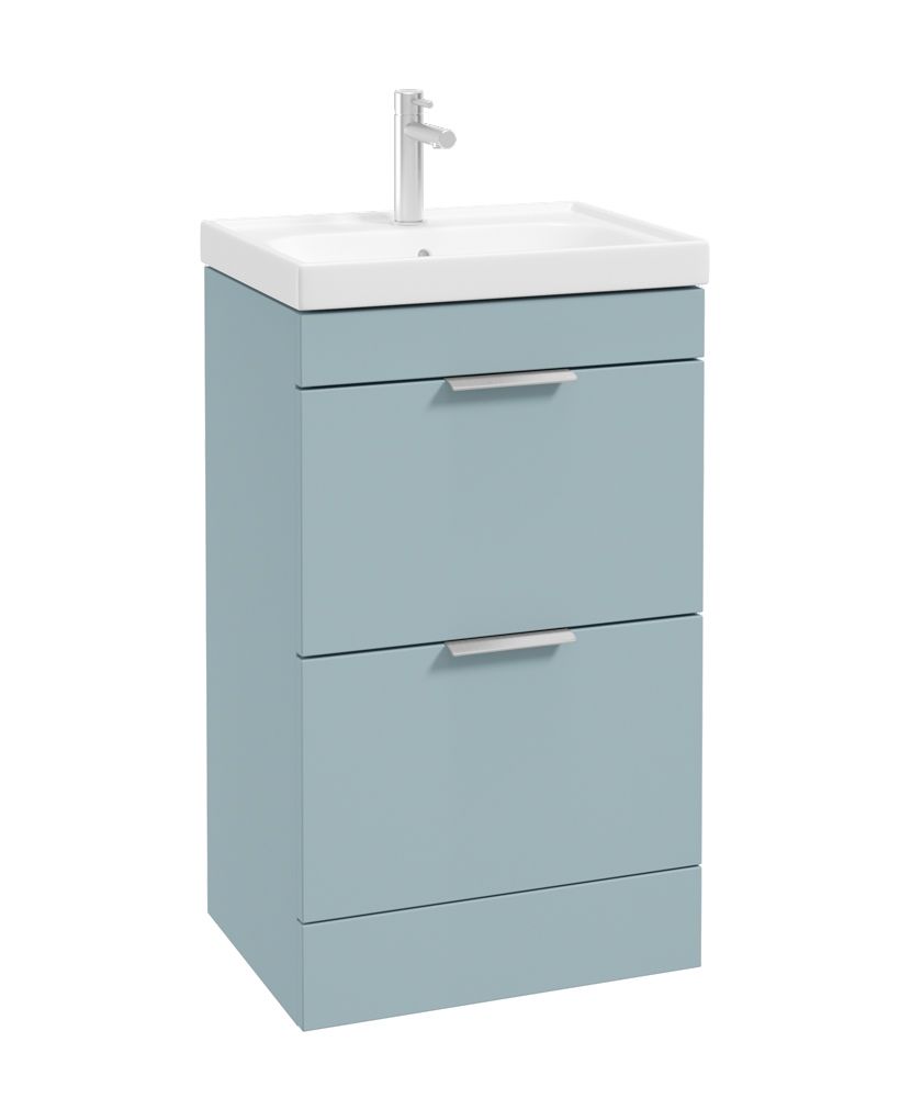 Stockholm Floorstanding 50Cm Two Drawer Unit Matt Morning Sky Blue-Brushed Chrome Handles
