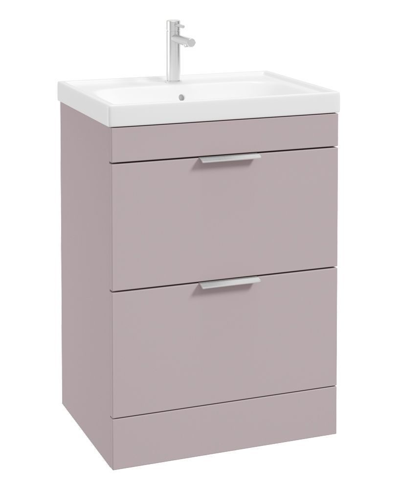 Stockholm Floorstanding 60Cm Two Drawer Unit Matt Cashmere Pink-Brushed Chrome Handles