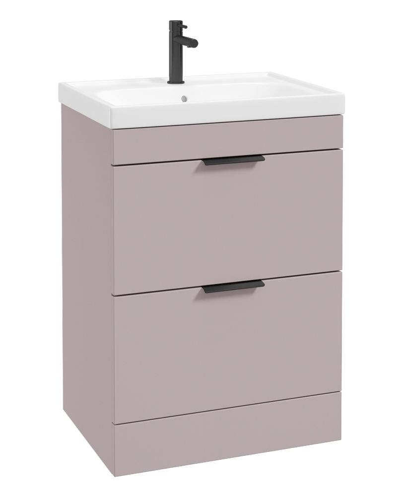 Stockholm Floorstanding 60Cm Two Drawer Unit Matt Cashmere Pink-Matt Black Handles