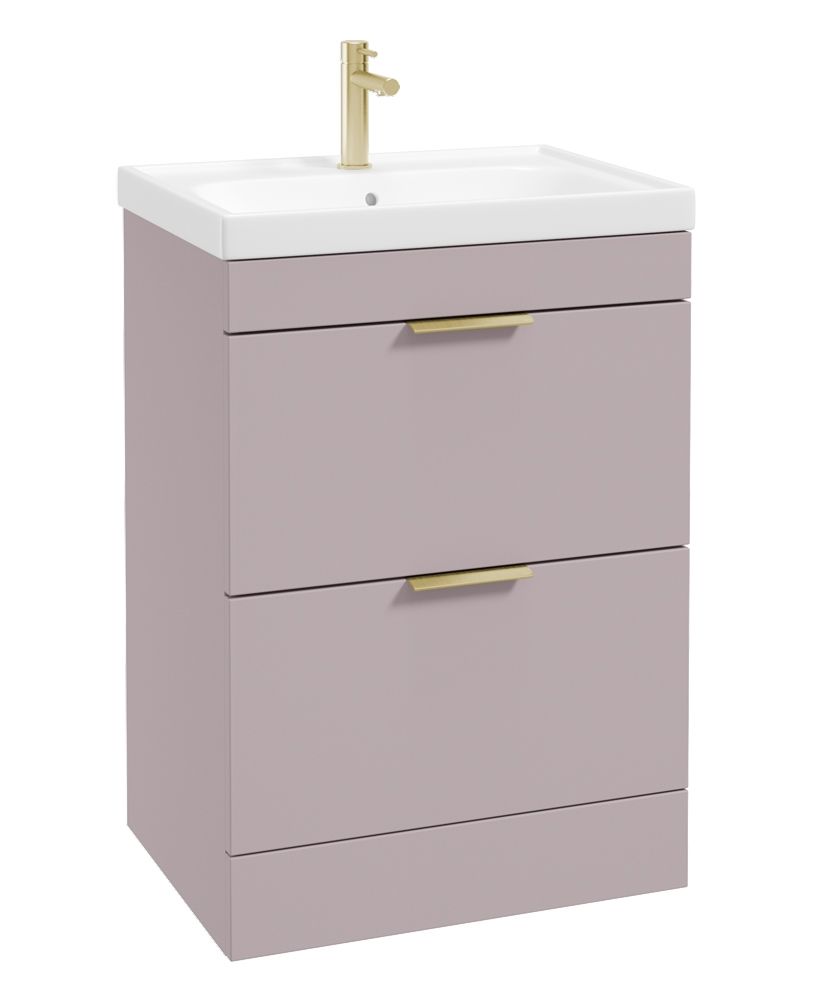 Stockholm Floorstanding 60Cm Two Drawer Unit Matt Cashmere Pink-Brushed Gold Handles