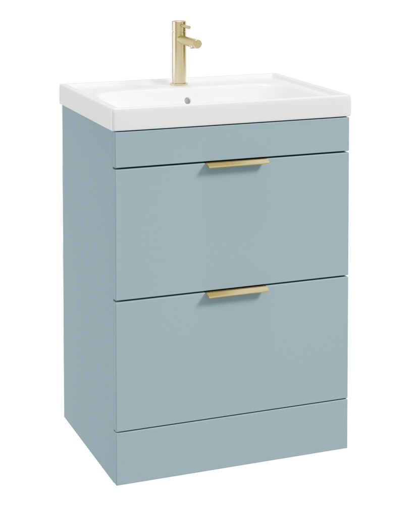 Stockholm Floorstanding 60Cm Two Drawer Unit Matt Morning Sky Blue-Brushed Gold Handles