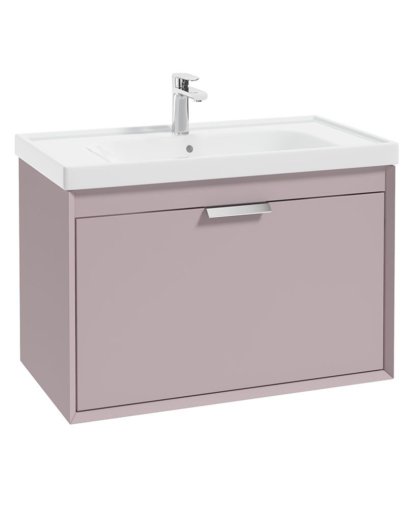 Fjord Wall Hung 80Cm Two Drawer Unit Matt Cashmere Pink-Brushed Chrome Handles