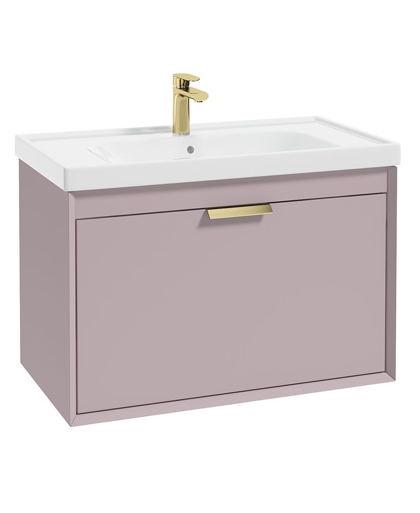 Fjord Wall Hung 80Cm Two Drawer Unit Matt Cashmere Pink-Brushed Gold Handles