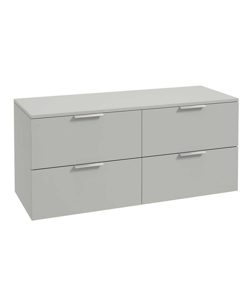 Stockholm Wall Hung 120Cm Four Drawer Countertop Unit Matt Arctic Grey-Brushed Chrome Handles