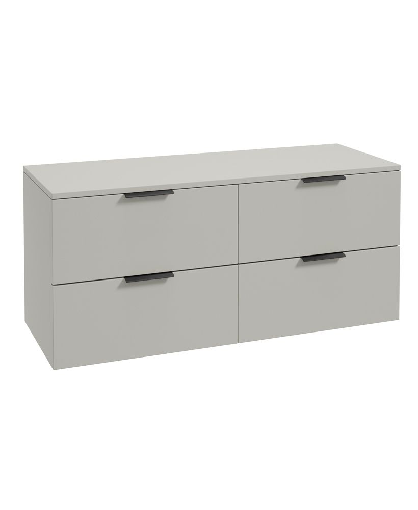 Stockholm Wall Hung 120Cm Four Drawer Countertop Unit Matt Arctic Grey-Matt Black Handles