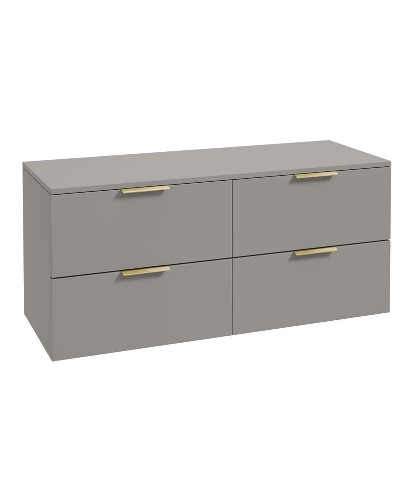 Stockholm Wall Hung 120Cm Four Drawer Countertop Unit Matt Khaki-Brushed Gold Handles