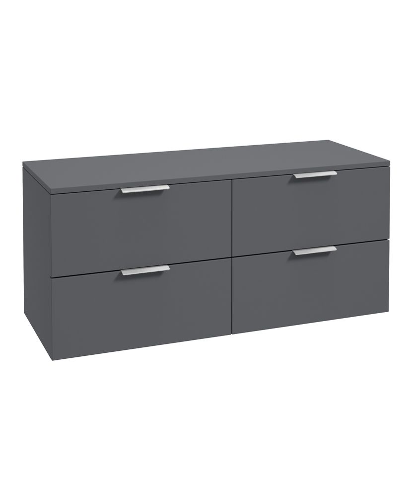 Stockholm Wall Hung 120Cm Four Drawer Countertop Unit Matt Midnight Grey-Brushed Chrome Handles