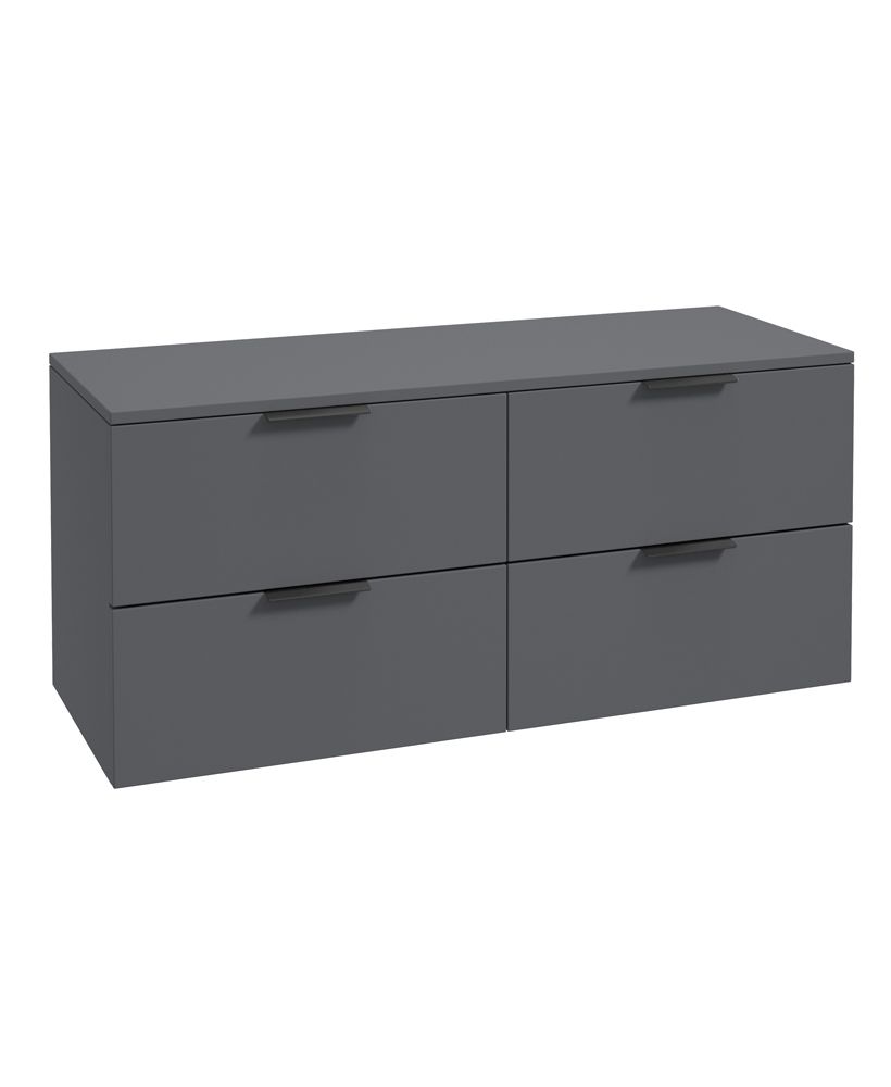 Stockholm Wall Hung 120Cm Four Drawer Countertop Unit Matt Midnight Grey-Matt Black Handles